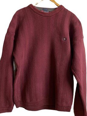 Vtg Chaps Ralph Lauren Herringbone Cotton Pullover Crewneck Sweater XL Burgundy